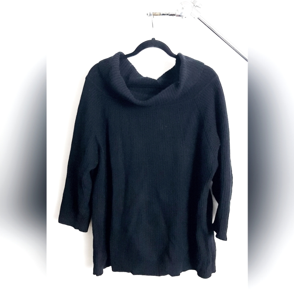 Black Wool Drop Shoulder Cowl Neck Sweater